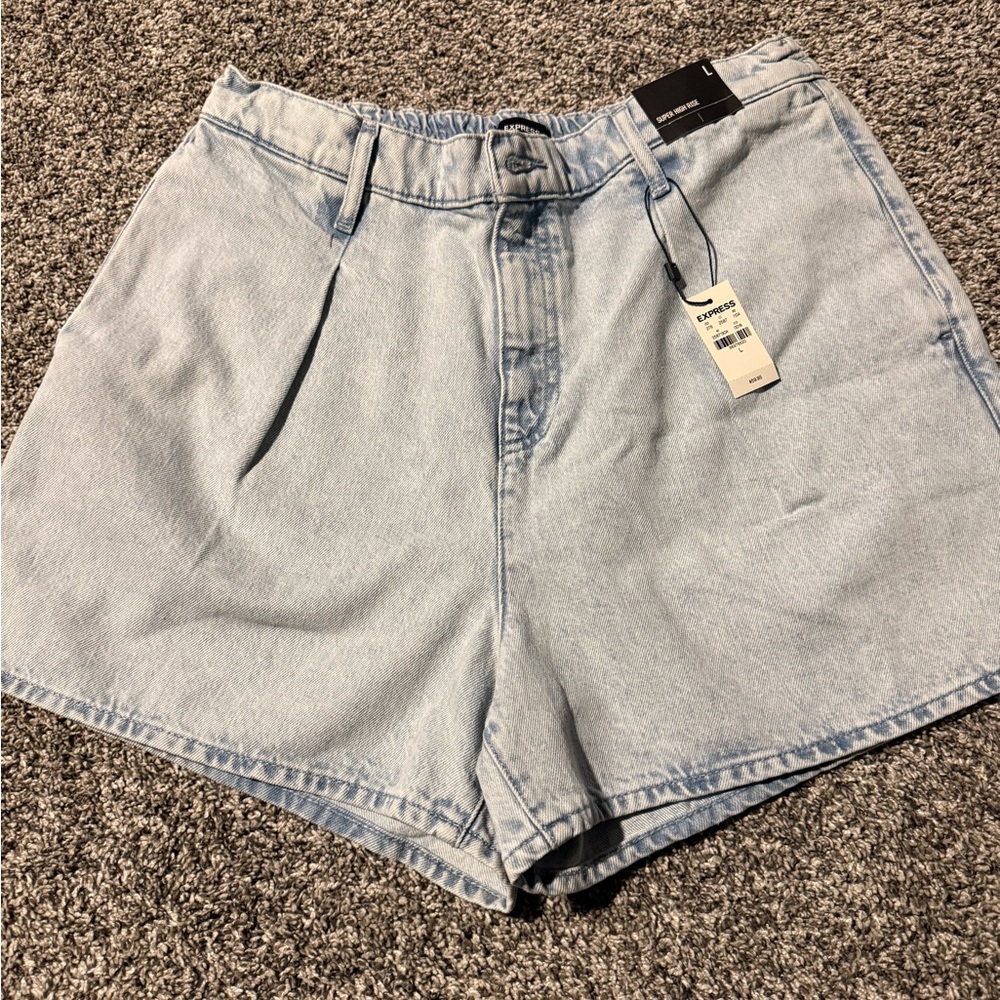 Express Light Blue High-Rise Denim Shorts